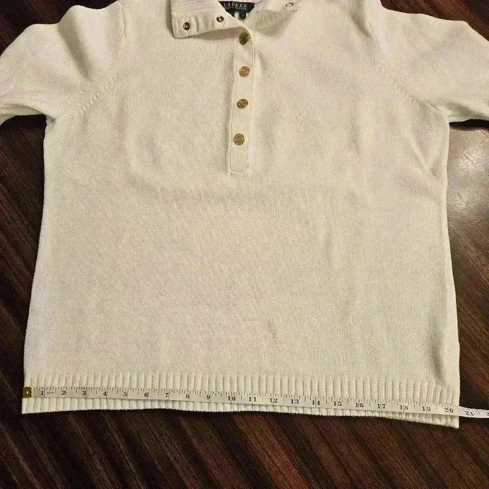 Lauren Ralph Lauren White Cotton Cropped Polo Knit Sweater Plus Womens 1X EUC - Picture 11 of 15